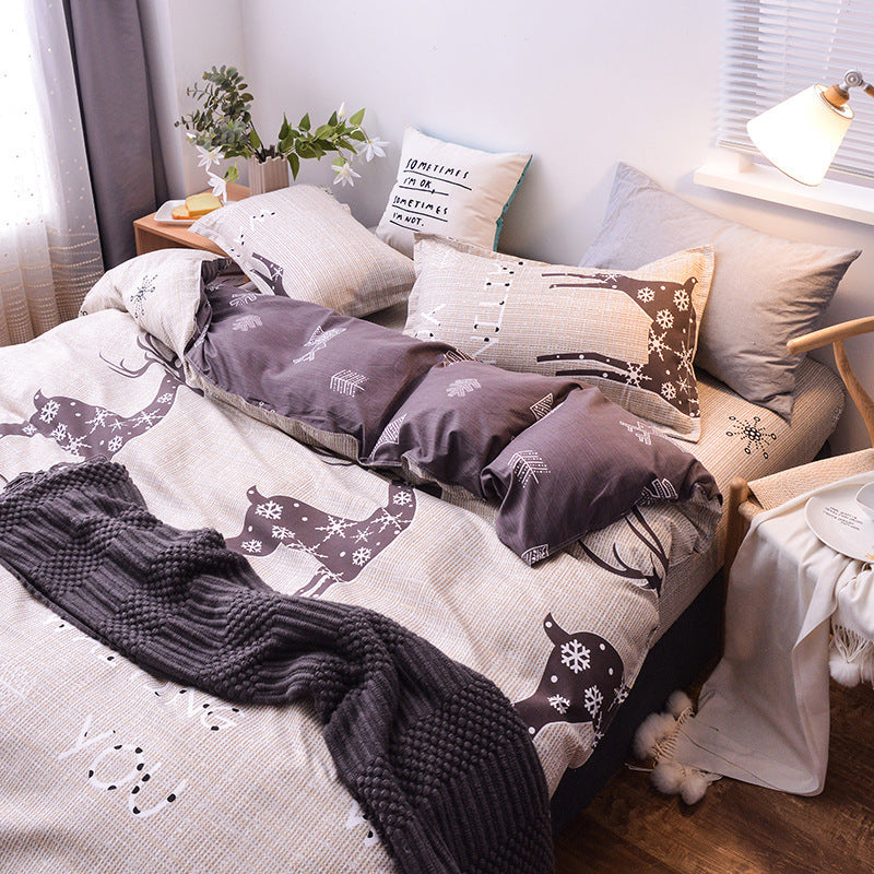 KTX-354323 Four-Piece Dormitory Bedding Set - Soft Polyester Quilt Cover, Sheet, and Pillowcases in Various Styles