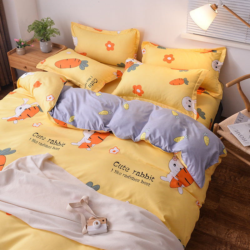 KTX-354323 Four-Piece Dormitory Bedding Set - Soft Polyester Quilt Cover, Sheet, and Pillowcases in Various Styles