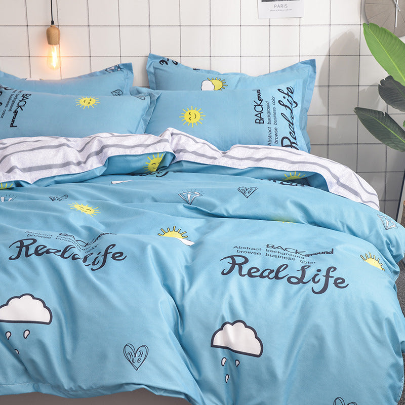 KTX-354323 Four-Piece Dormitory Bedding Set - Soft Polyester Quilt Cover, Sheet, and Pillowcases in Various Styles