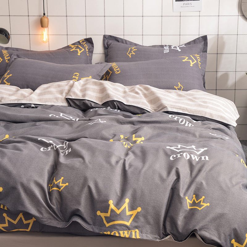 KTX-354323 Four-Piece Dormitory Bedding Set - Soft Polyester Quilt Cover, Sheet, and Pillowcases in Various Styles