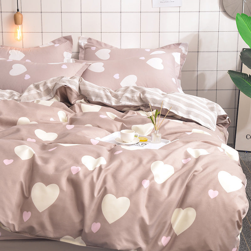 KTX-354323 Four-Piece Dormitory Bedding Set - Soft Polyester Quilt Cover, Sheet, and Pillowcases in Various Styles