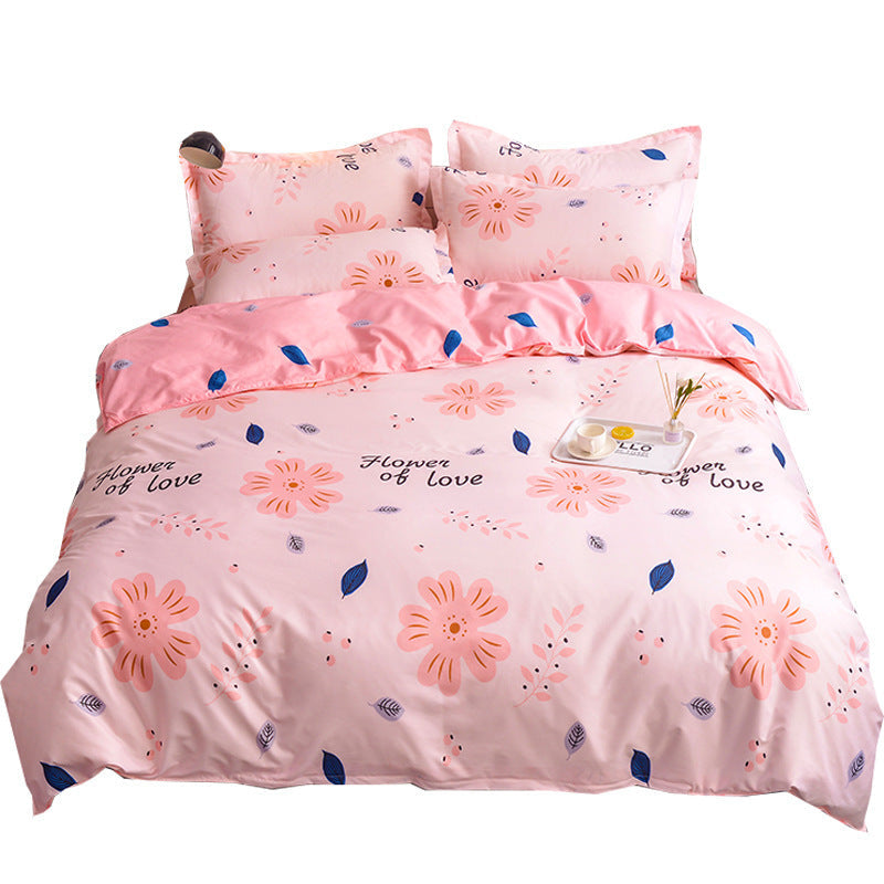 KTX-354323 Four-Piece Dormitory Bedding Set - Soft Polyester Quilt Cover, Sheet, and Pillowcases in Various Styles