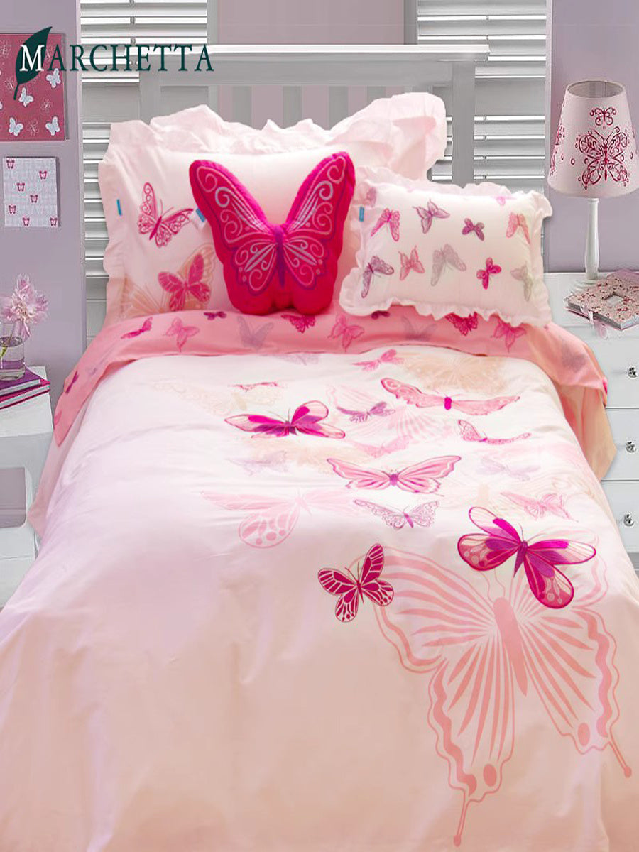 KTX-354643 Children's Princess Cartoon Wind Bedding Set - Cotton Quilt with Pillowcases in Pink & White