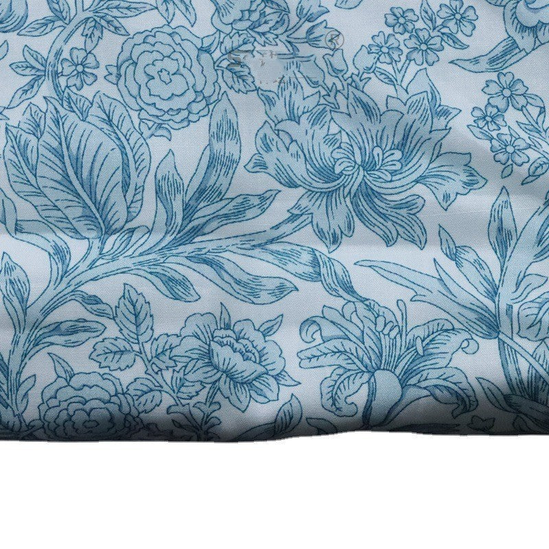KTX-355475 Blue and White Floral Cotton Fabric for Children's Dresses, Long 1M x 1.45M