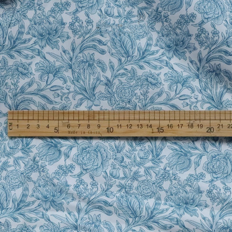 KTX-355475 Blue and White Floral Cotton Fabric for Children's Dresses, Long 1M x 1.45M