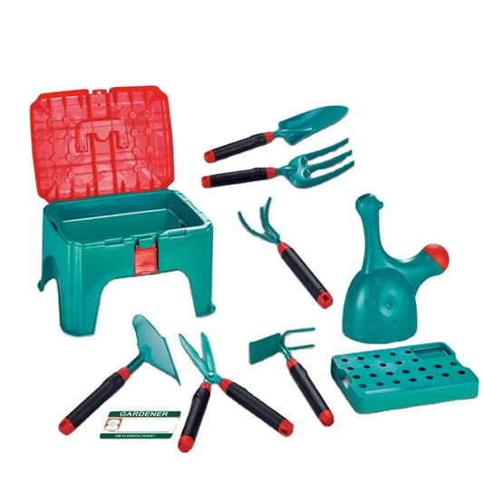 KTX-355475 Pretend Play Gardening Tool Set for Kids Ages 2-7, Plastic Garden Tools in Color Box