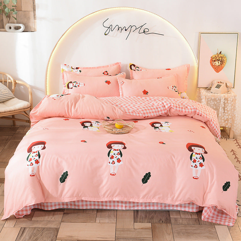 KTX-355795 Aloe Cotton 4-Piece Spring-Summer Bed Sheet Set with Floral Design