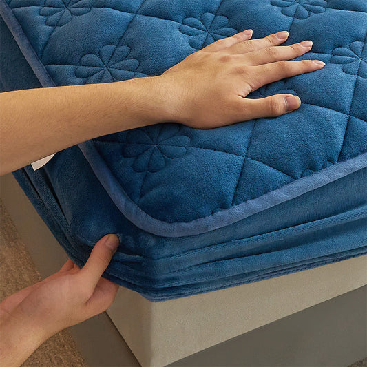 KTX-356115 Milk Plush Cotton Fitted Sheet – Soft Polyester with Pillowcase, Multiple Sizes & Colors