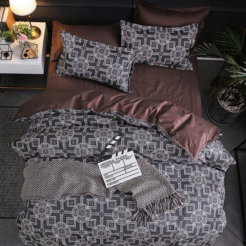 KTX-357267 Four-Piece Personalized Fashion Bedding Set with Geometric Pattern in Various Sizes