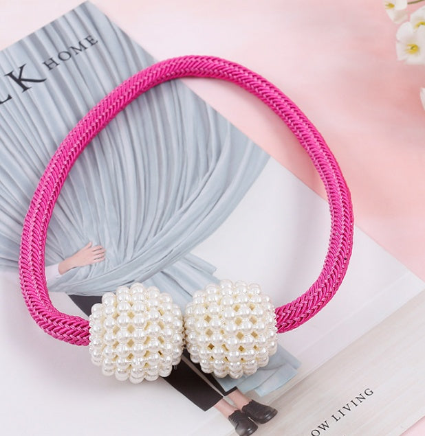 KTX-357651 Elegant Magnetic Curtain Tiebacks with Pearl Beads in White/Red Color Options