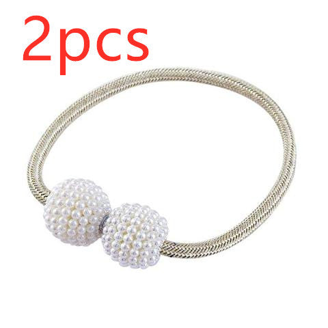 KTX-357651 Elegant Magnetic Curtain Tiebacks with Pearl Beads in White/Red Color Options