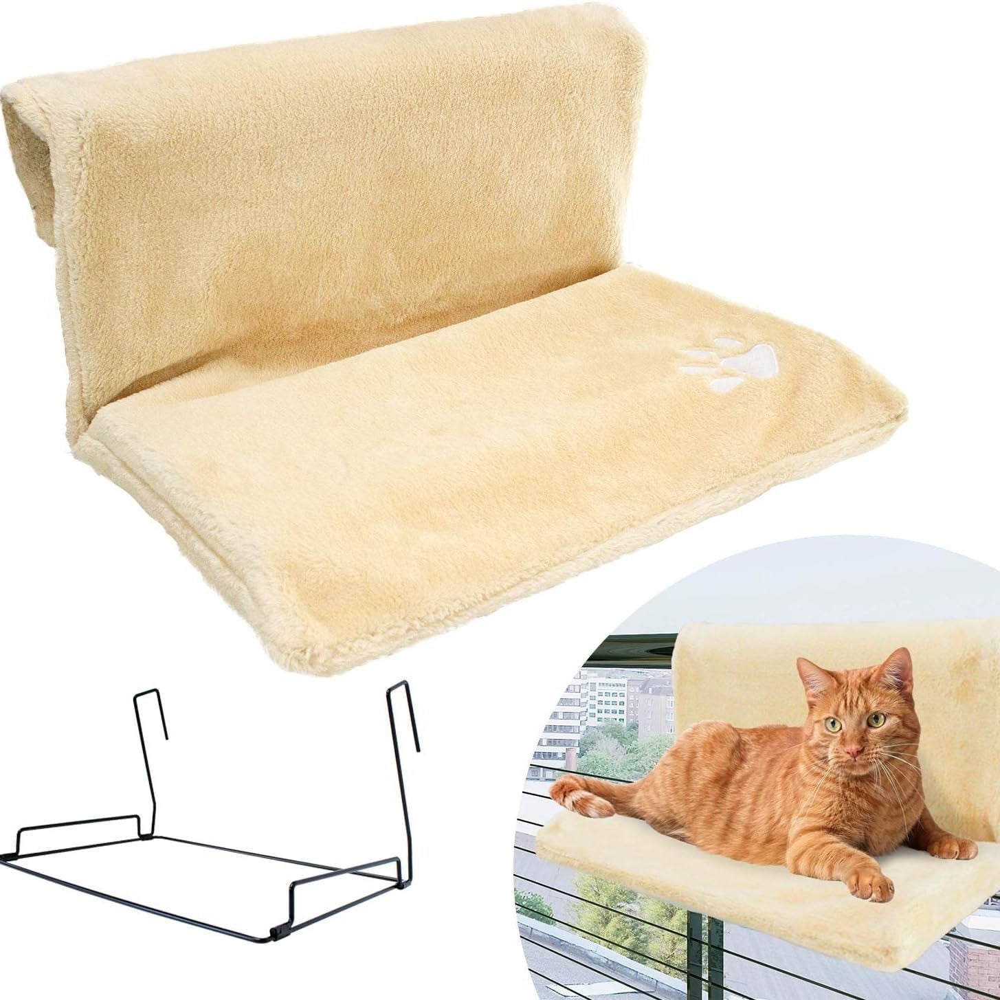 KTX-358227 L-shaped Plush Cat Hammock Nest in Lamb and Rabbit Fur Options