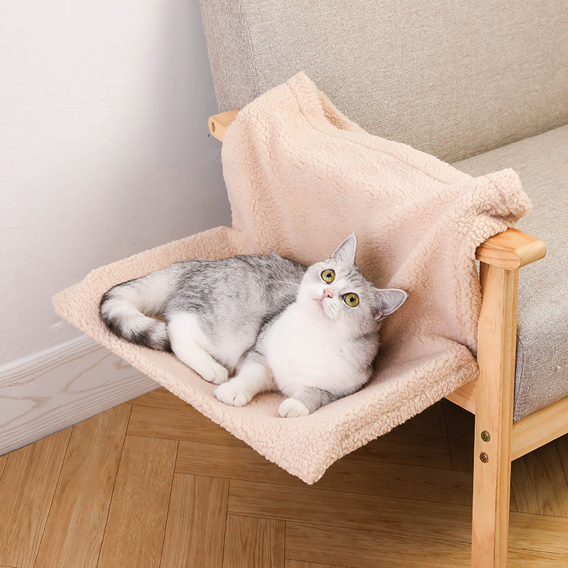 KTX-358227 L-shaped Plush Cat Hammock Nest in Lamb and Rabbit Fur Options
