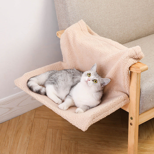 KTX-358227 L-shaped Plush Cat Hammock Nest in Lamb and Rabbit Fur Options