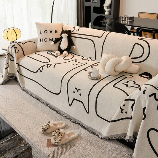 KTX-358995 Full Coverage Anti-Scratching Sofa Cover in Stripes and Cartoon Designs