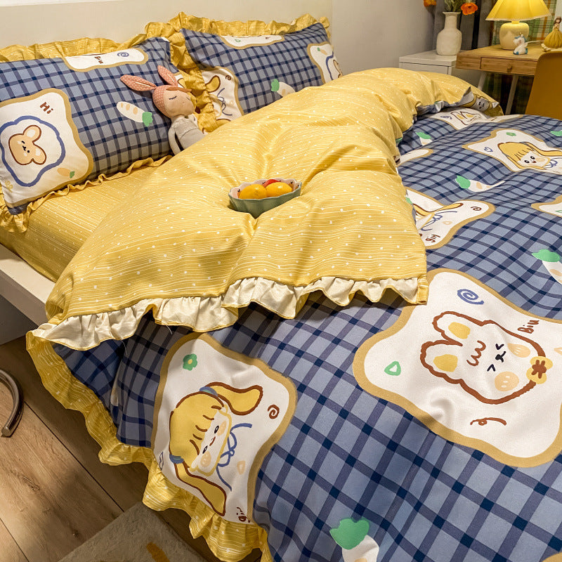 KTX-360403 Three-Piece Princess Heart Floral Bed Sheet Set for 1.2m to 2.0m Beds