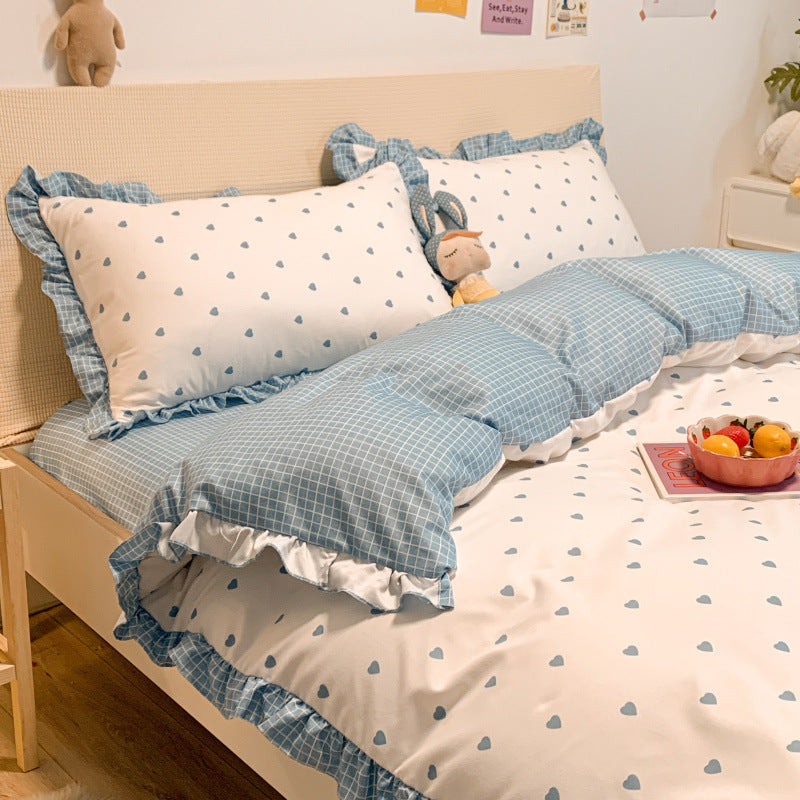 KTX-360403 Three-Piece Princess Heart Floral Bed Sheet Set for 1.2m to 2.0m Beds