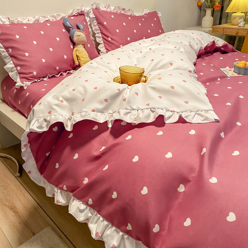 KTX-360403 Three-Piece Princess Heart Floral Bed Sheet Set for 1.2m to 2.0m Beds