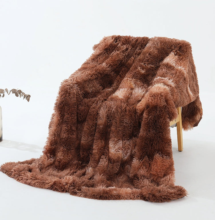 KTX-360723 Double-Layer Tie Dye Plush Blanket for Sofa – Cozy Polyester Cover 130x160cm & 160x200cm