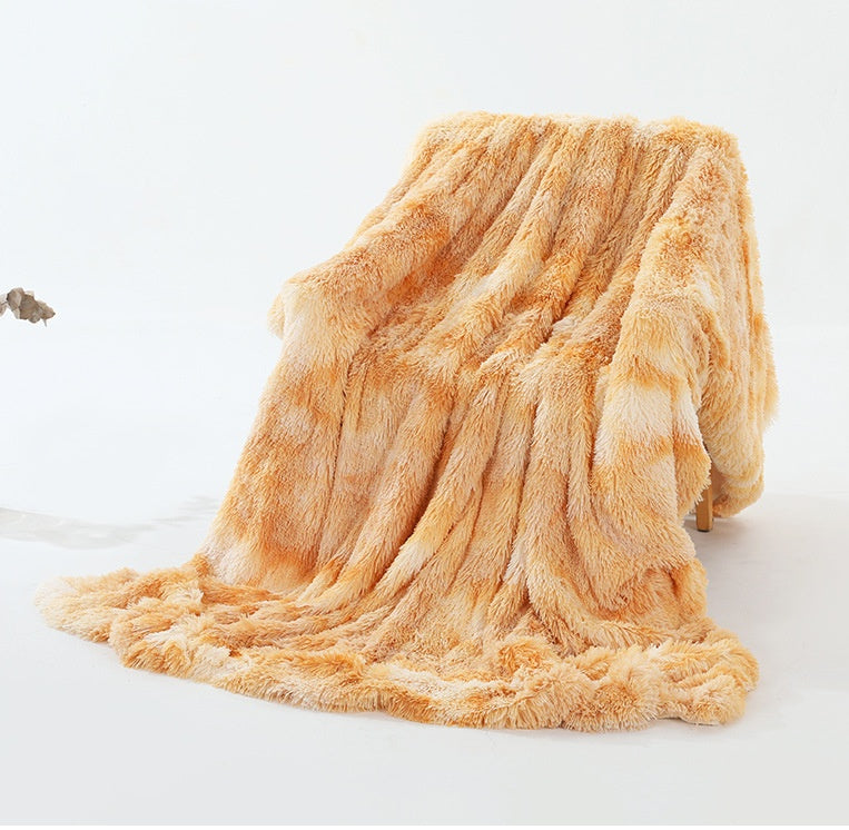 KTX-360723 Double-Layer Tie Dye Plush Blanket for Sofa – Cozy Polyester Cover 130x160cm & 160x200cm