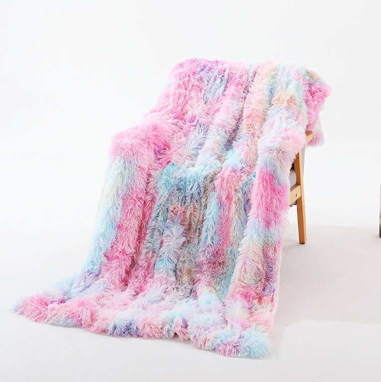 KTX-360723 Double-Layer Tie Dye Plush Blanket for Sofa – Cozy Polyester Cover 130x160cm & 160x200cm
