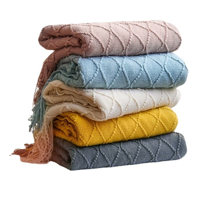 KTX-362323 Nordic Knitted Imitation Cashmere Blanket - Four Seasons Versatile Throw in Multiple Colors