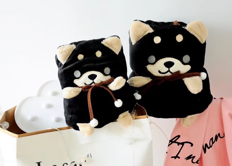 KTX-362707 Shiba Inu Flannel Air Conditioning Blanket - Small Doll Design - Two Sizes Available