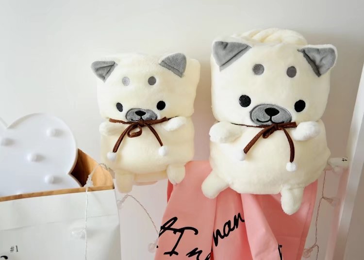 KTX-362707 Shiba Inu Flannel Air Conditioning Blanket - Small Doll Design - Two Sizes Available