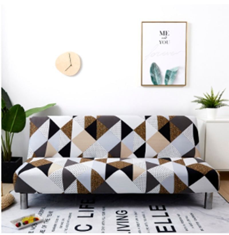 KTX-363603 Elastic Armless Sofa Cover in Plant and Stripe Patterns, Simple and Modern Design, Fits 150-190cm Sofas