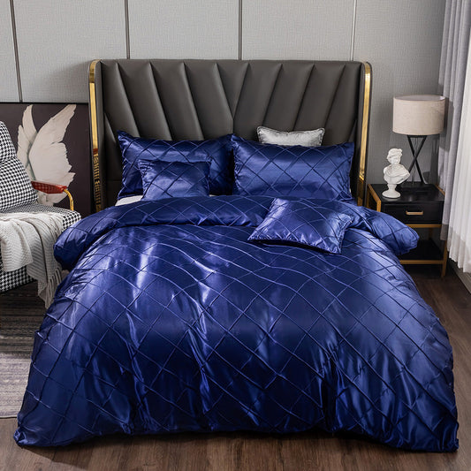 KTX-365011 Home Ice Silk Satin Checkered Bedding Set - 3 Pieces, Multiple Sizes and Colors Available