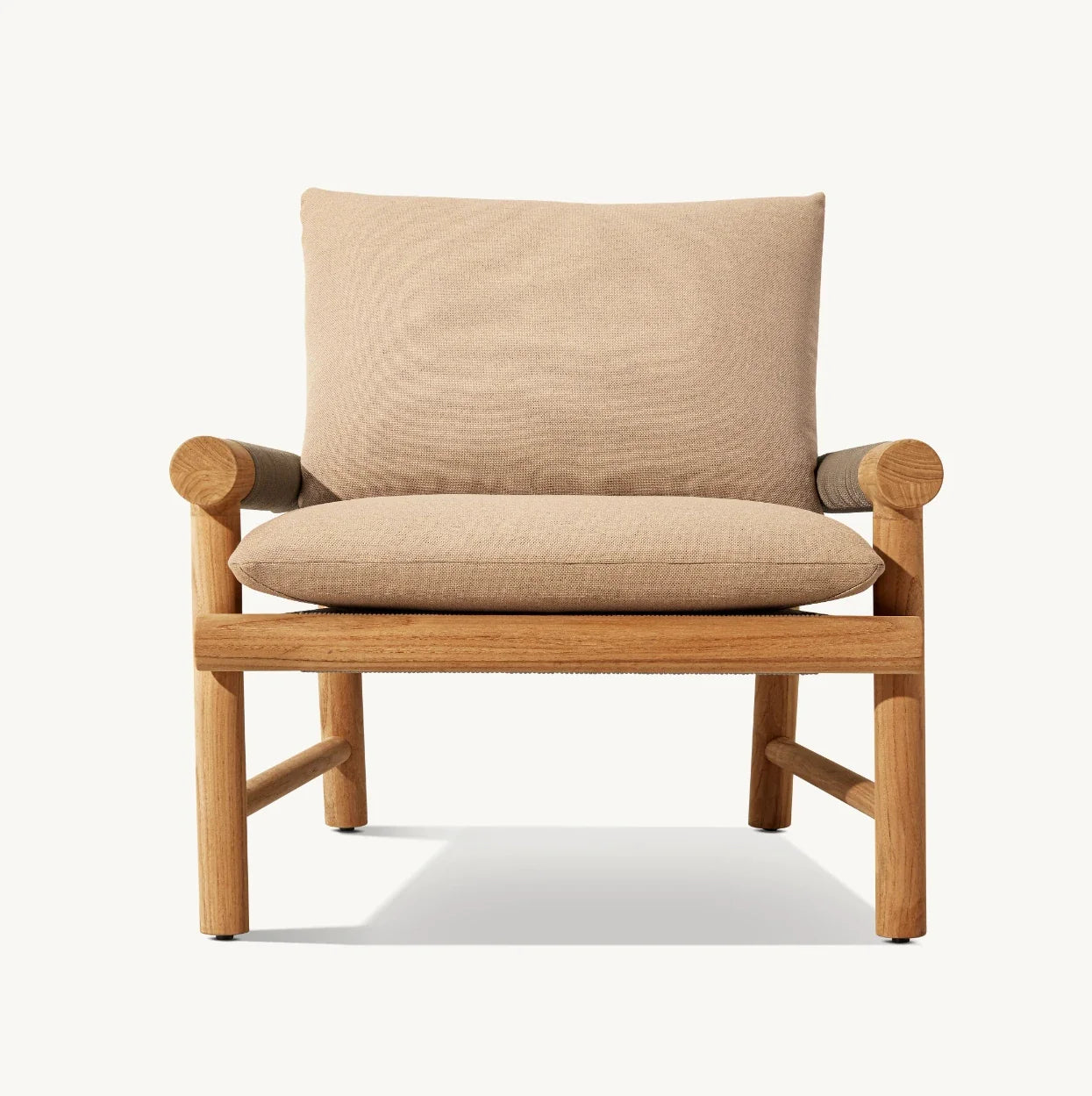 KTX-365203 Modern Cane Lounge Chair with Teak Frame and Rattan Detailing, Outdoor Fabric Cushion for Living Room