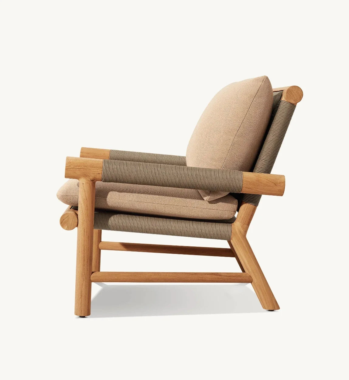 KTX-365203 Modern Cane Lounge Chair with Teak Frame and Rattan Detailing, Outdoor Fabric Cushion for Living Room