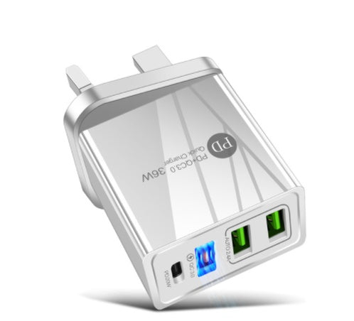 KTX-365907 Dual USB Fast Charge Mobile Phone Charger with PD and Indicator Light