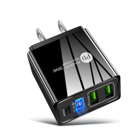 KTX-365907 Dual USB Fast Charge Mobile Phone Charger with PD and Indicator Light