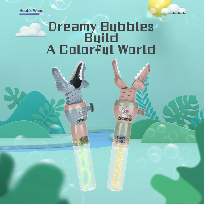KTX-366099 Crocodile Shape Mini Telescopic Bubble Wand with Bubble Water for Kids