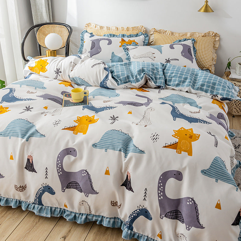 KTX-366163 Princess Style Heart Pattern Four-Piece Bed Sheet and Duvet Cover Set for 1.2m, 1.5m, and 1.8m Beds