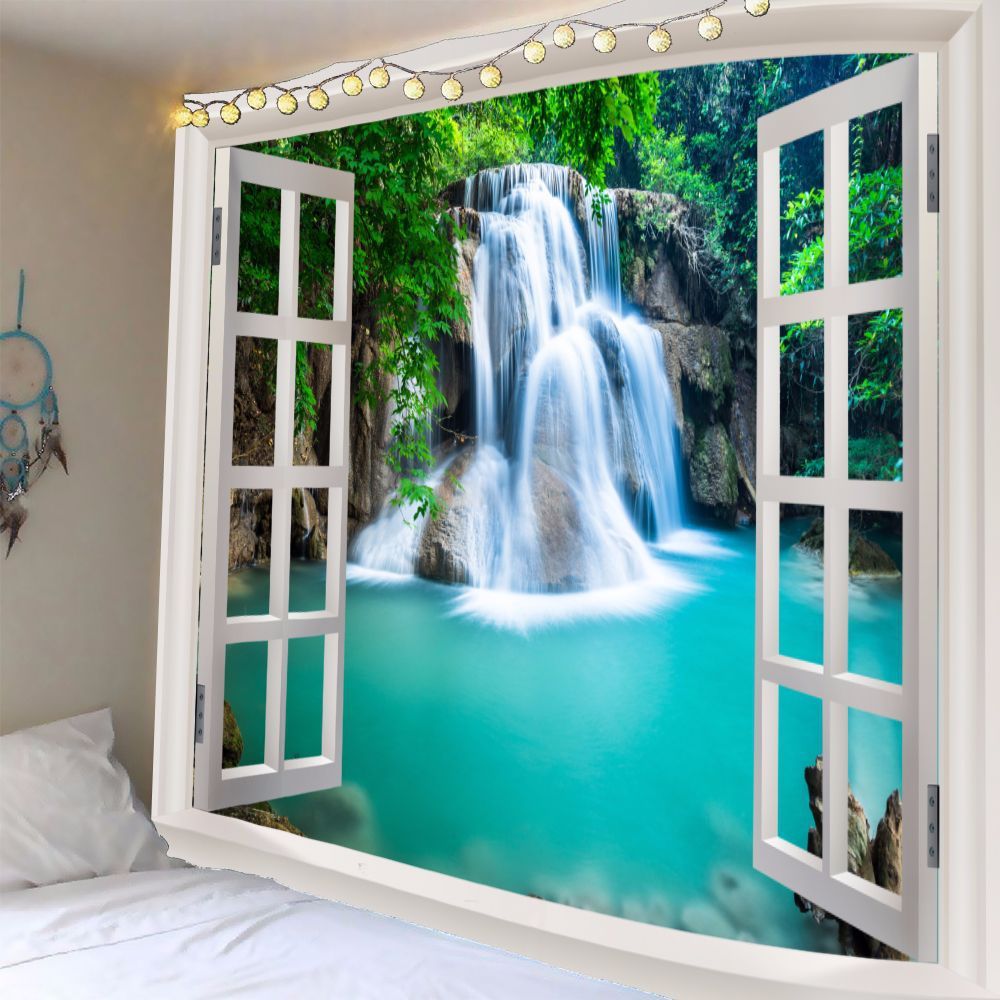 KTX-366419 Blue Starfish Landscape Tapestry Wall Hanging - Machine Washable Polyester Fiber - Mediterranean Style Decor