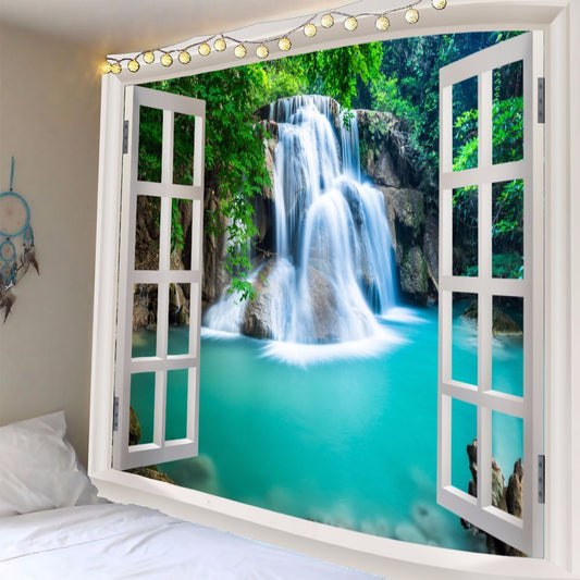 KTX-366419 Blue Starfish Landscape Tapestry Wall Hanging - Machine Washable Polyester Fiber - Mediterranean Style Decor