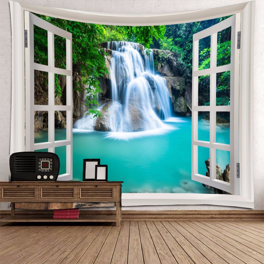 KTX-366419 Blue Starfish Landscape Tapestry Wall Hanging - Machine Washable Polyester Fiber - Mediterranean Style Decor