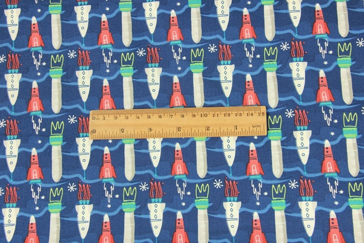 KTX-366803 Nordic Style Rocket Print Cotton Fabric for Handmade DIY Projects - 45cm x 110cm