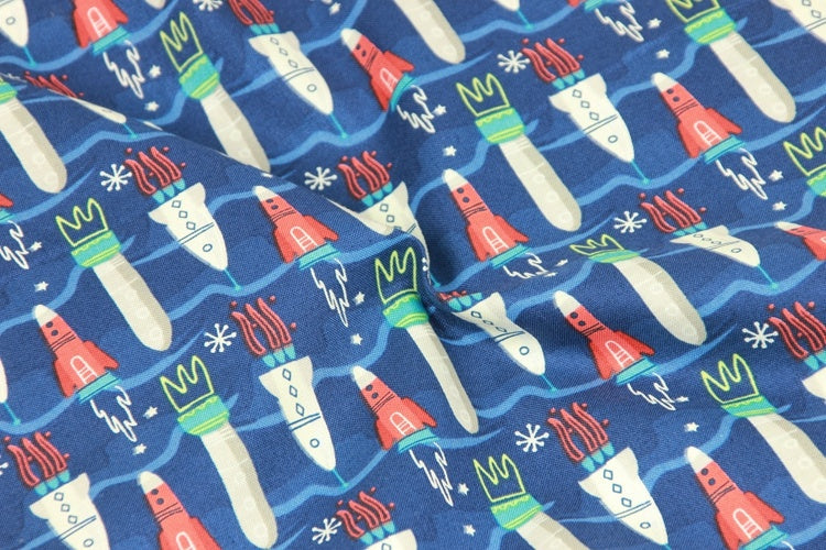 KTX-366803 Nordic Style Rocket Print Cotton Fabric for Handmade DIY Projects - 45cm x 110cm