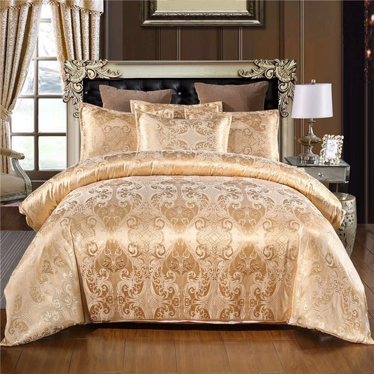 KTX-367315 European Style Satin Jacquard Quilt Cover Set with Pillowcase in Various Colors and Sizes
