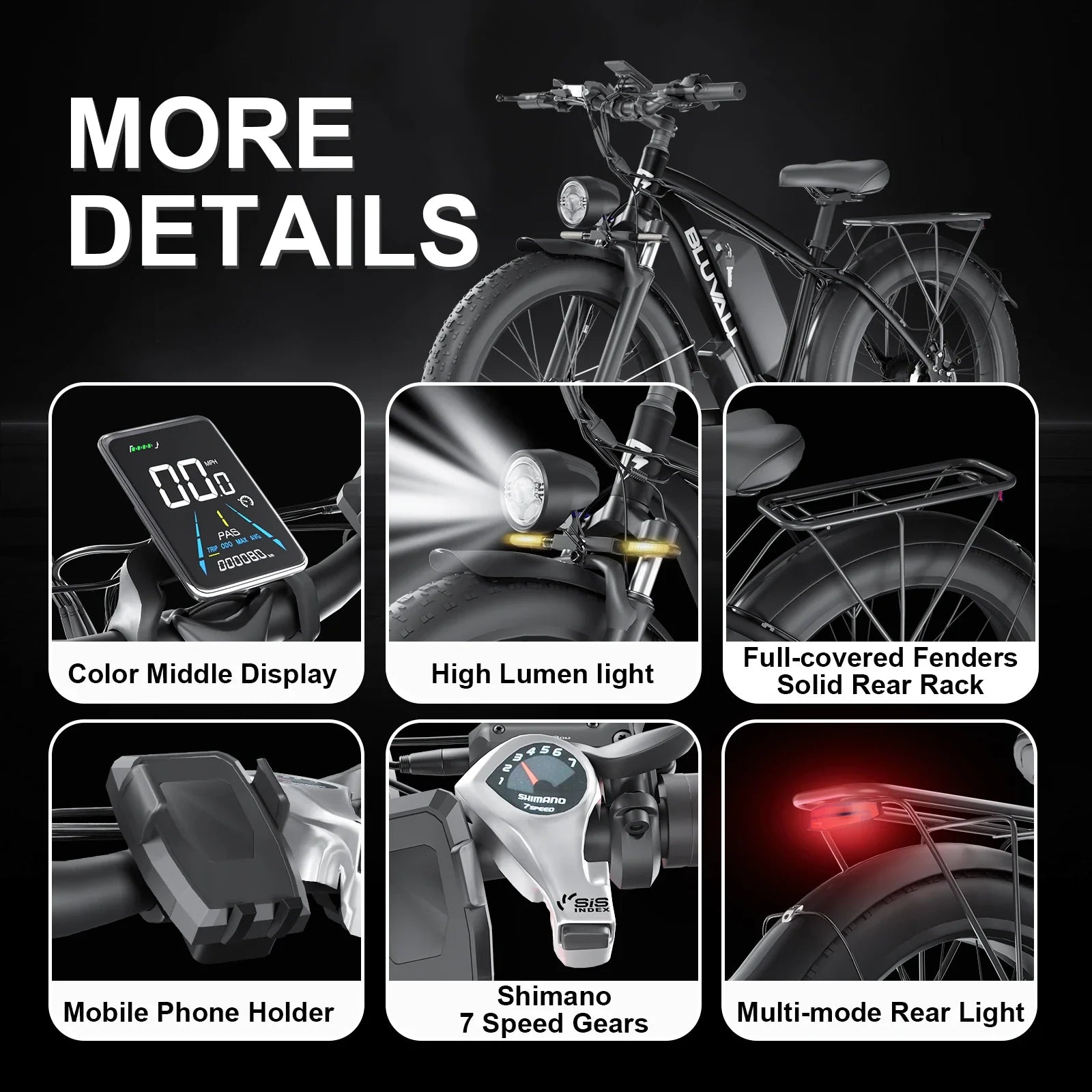 KTX-367699 26" 4.0 Fat Tire Electric Bike, 48V 1000W Motor, 16Ah Battery, 7-Speed Shimano, Hydraulic Disc Brakes, LED Lights