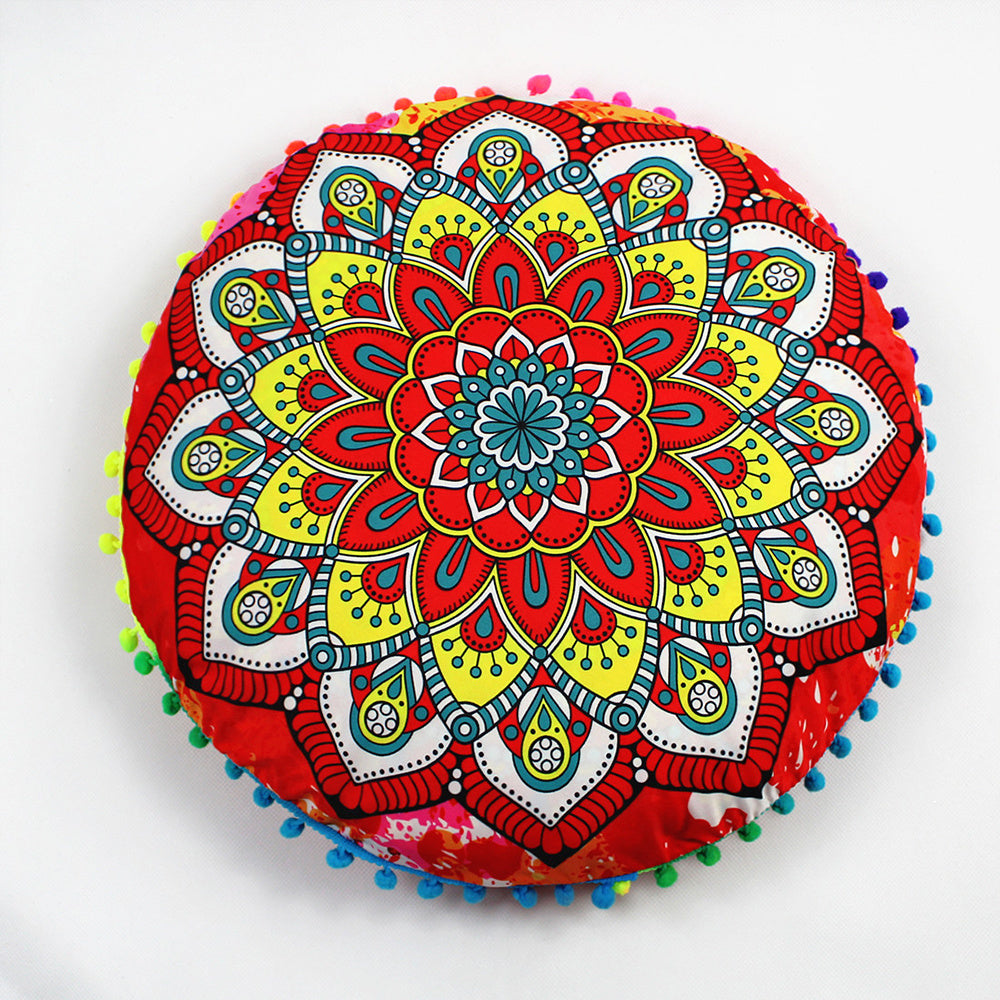 KTX-367955 Floral Round Cushion Cover - 43cm Diameter, Various Colorful Designs