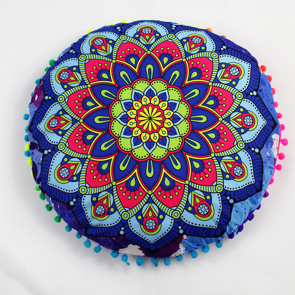 KTX-367955 Floral Round Cushion Cover - 43cm Diameter, Various Colorful Designs