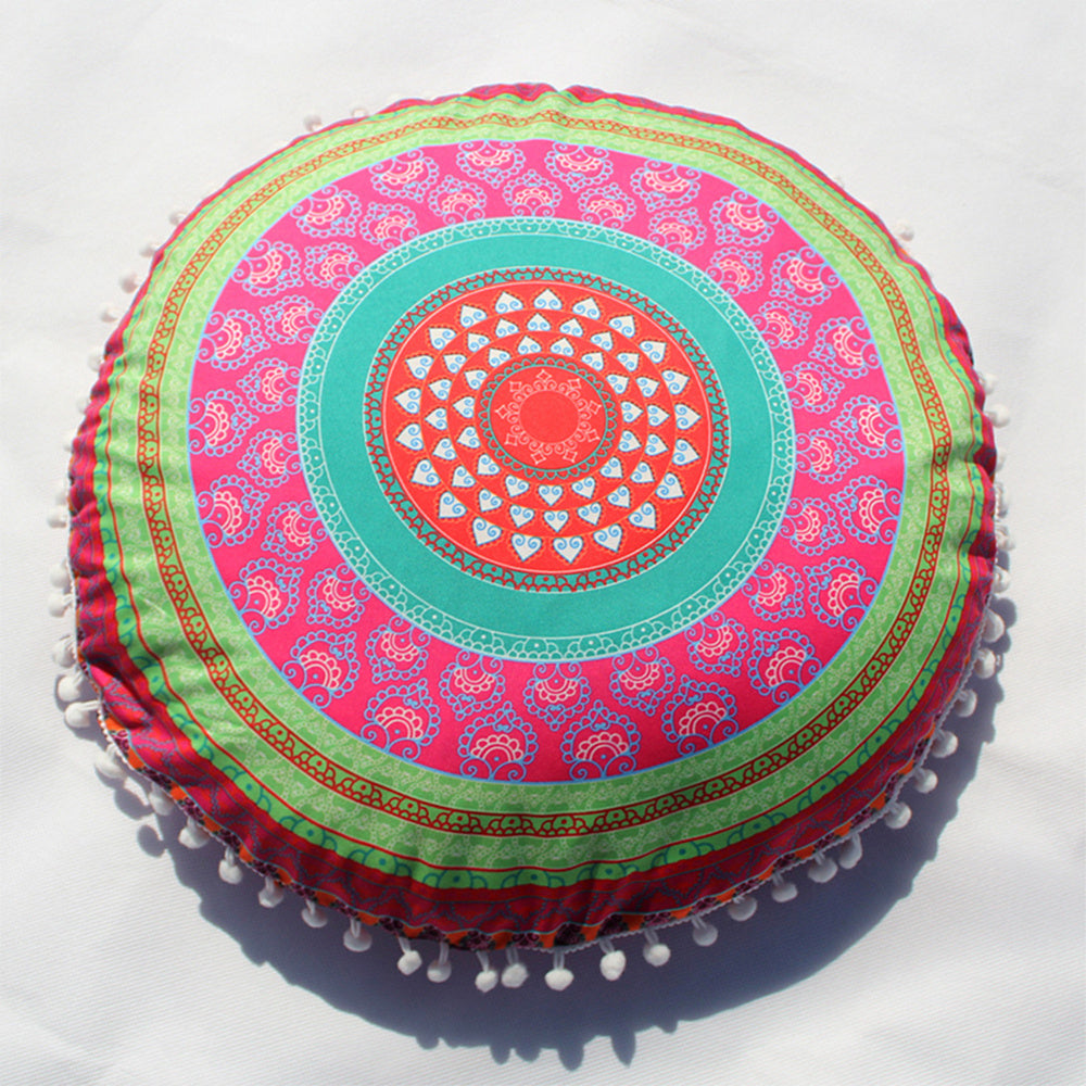 KTX-367955 Floral Round Cushion Cover - 43cm Diameter, Various Colorful Designs