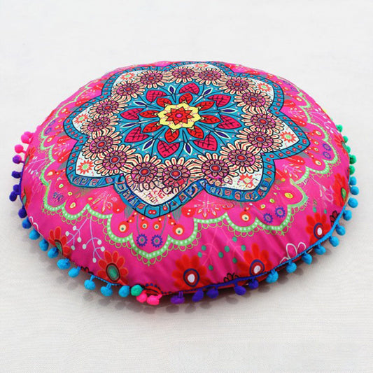 KTX-367955 Floral Round Cushion Cover - 43cm Diameter, Various Colorful Designs