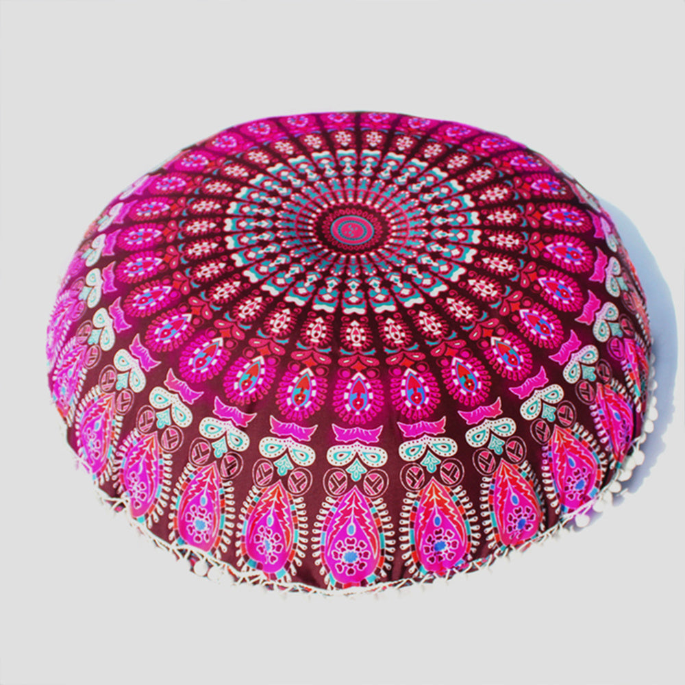KTX-367955 Floral Round Cushion Cover - 43cm Diameter, Various Colorful Designs