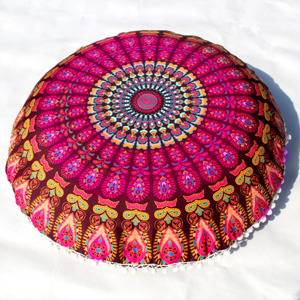 KTX-367955 Floral Round Cushion Cover - 43cm Diameter, Various Colorful Designs