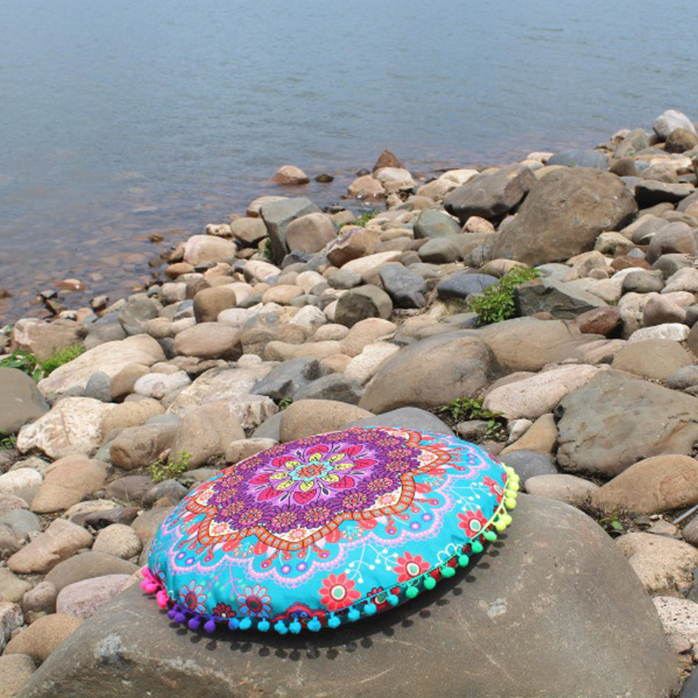 KTX-367955 Floral Round Cushion Cover - 43cm Diameter, Various Colorful Designs